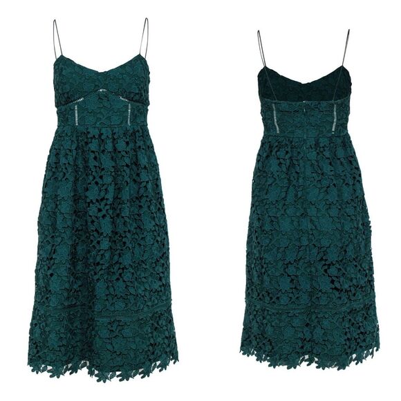 Club Monaco Bolari Lace Hunter Spaghetti Strap Dress Dark Green Size 00 - Picture 2 of 10